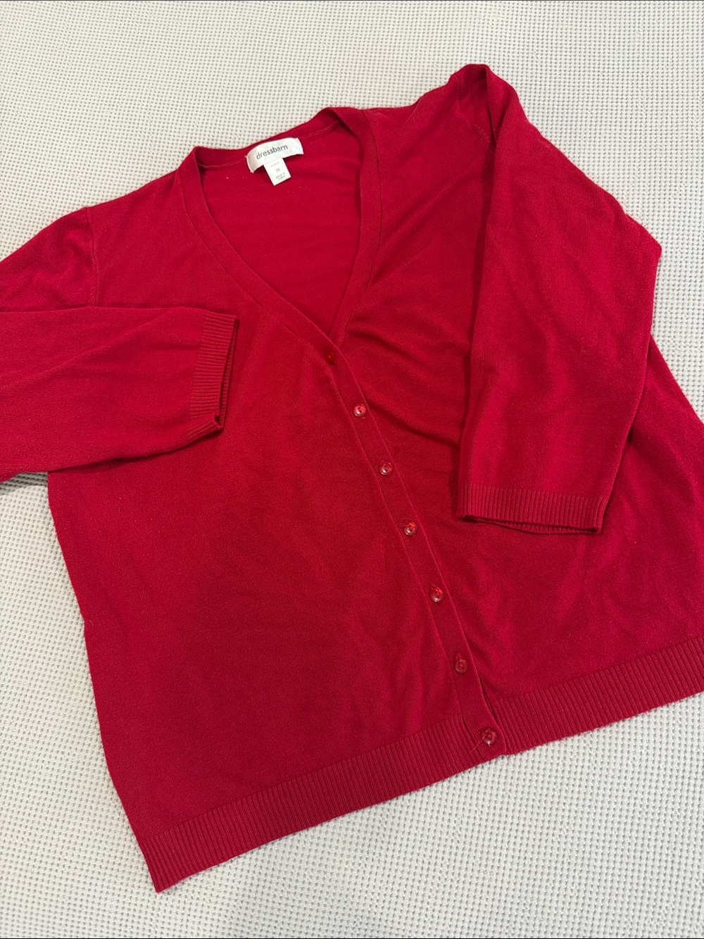 Dress Barn Red V-Neck Button-Front Cardigan